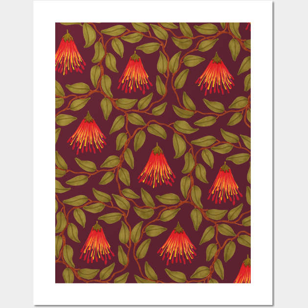 Wildflower wreaths pattern in dark red Wall Art by agus.cami